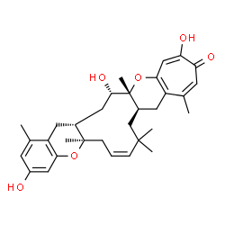 ChemSpider 2D Image | (5aR,7Z,10aR,17aR,18S,19aR)-3,15,18-Trihydroxy-1,5a,9,9,12,17a-hexamethyl-5a,6,9,10,10a,17a,18,19,19a,20-decahydrocyclohepta[5',6']pyrano[2',3':5,6]cycloundeca[1,2-b]chromen-14(11H)-one | C32H40O6
