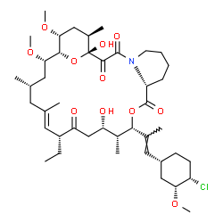 ChemSpider 2D Image | (1R,9R,12S,13R,14S,17R,18E,21S,23S,24R,25R,27R)-12-{(1E)-1-[(1R,3R,4S)-4-Chloro-3-methoxycyclohexyl]-1-propen-2-yl}-17-ethyl-1,14-dihydroxy-23,25-dimethoxy-13,19,21,27-tetramethyl-11,28-dioxa-4-azatri
cyclo[22.3.1.0~4,9~]octacos-18-ene-2,3,10,16-tetrone | C43H68ClNO11