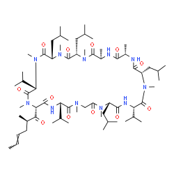 ChemSpider 2D Image | (3S,6S,9S,12R,15S,18S,21S,24S,30S,33S)-6,9,18,24-Tetraisobutyl-3,21,30-triisopropyl-1,4,7,10,12,15,19,25,28-nonamethyl-33-[(2R,4E)-2-methyl-4-hexenoyl]-1,4,7,10,13,16,19,22,25,28,31-undecaazacyclotrit
riacontane-2,5,8,11,14,17,20,23,26,29,32-undecone | C63H111N11O12