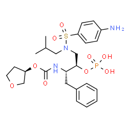 ChemSpider 2D Image | (3R)-Tetrahydro-3-furanyl [(2S,3R)-4-{[(4-aminophenyl)sulfonyl](isobutyl)amino}-1-phenyl-3-(phosphonooxy)-2-butanyl]carbamate | C25H36N3O9PS