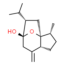 ChemSpider 2D Image | (1S,2R,5R,8R,9S)-9-Isopropyl-2-methyl-6-methylene-11-oxatricyclo[6.2.1.0~1,5~]undecan-8-ol | C15H24O2