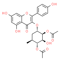 ChemSpider 2D Image | (1R,2S,3S,4S,6S)-4-{[5,7-Dihydroxy-2-(4-hydroxyphenyl)-4-oxo-4H-chromen-3-yl]oxy}-2-hydroxy-6-methyl-1,3-cyclohexanediyl diacetate | C26H26O11
