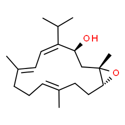 ChemSpider 2D Image | (1S,3S,4Z,6E,10E,14R)-4-Isopropyl-1,7,11-trimethyl-15-oxabicyclo[12.1.0]pentadeca-4,6,10-trien-3-ol | C20H32O2