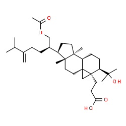 ChemSpider 2D Image | 3-[(1R,3aS,3bS,6R,6aR,7aS,9aR)-1-[(2R)-1-Acetoxy-6-methyl-5-methylene-2-heptanyl]-6-(2-hydroxy-2-propanyl)-3a,9a-dimethyldecahydro-1H-cyclopenta[a]cyclopropa[e]naphthalen-6a(7H)-yl]propanoic acid | C33H54O5
