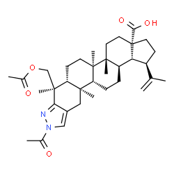 ChemSpider 2D Image | (1R,3aS,5aR,5bR,7aR,8S,12aR,12bR,14aR,14bR)-8-(Acetoxymethyl)-10-acetyl-1-isopropenyl-5a,5b,8,12a-tetramethyl-2,3,4,5,5a,5b,6,7,7a,8,10,12,12a,12b,13,14,14a,14b-octadecahydrocyclopenta[7,8]phenanthro[
1,2-f]indazole-3a(1H)-carboxylic acid | C35H50N2O5