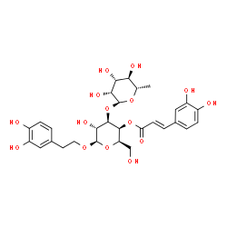 ChemSpider 2D Image | 2-(3,4-Dihydroxyphenyl)ethyl 3-O-(6-deoxy-alpha-L-mannopyranosyl)-4-O-[(2E)-3-(3,4-dihydroxyphenyl)-2-propenoyl]-beta-D-galactopyranoside | C29H36O15