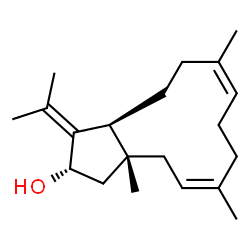 ChemSpider 2D Image | (2S,3aS,6Z,10Z,12aR)-3-Isopropylidene-6,10,12a-trimethyl-1,2,3,3a,4,5,8,9,12,12a-decahydrocyclopenta[11]annulen-2-ol | C20H32O