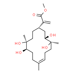 ChemSpider 2D Image | Methyl 2-[(1S,3S,4R,7Z,11R,12S)-3,4,11,12-tetrahydroxy-4,8,12-trimethyl-7-cyclotetradecen-1-yl]acrylate | C21H36O6