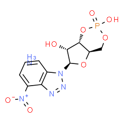 ChemSpider 2D Image | (4aR,6R,7R,7aS)-6-(4-Nitro-1H-benzotriazol-1-yl)tetrahydro-4H-furo[3,2-d][1,3,2]dioxaphosphinine-2,7-diol 2-oxide ammoniate (1:1) | C11H14N5O8P