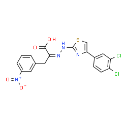 ChemSpider 2D Image | (2Z)-2-{[4-(3,4-Dichlorophenyl)-1,3-thiazol-2-yl]hydrazono}-3-(3-nitrophenyl)propanoic acid | C18H12Cl2N4O4S