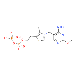 ChemSpider 2D Image | Thiazolium, 3-[(4-amino-2-methoxy-5-pyrimidinyl)methyl]-5-[2-[[hydroxy(phosphonooxy)phosphinyl]oxy]ethyl]-4-methyl-, inner salt | C12H18N4O8P2S