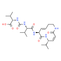 ChemSpider 2D Image | N-{[(2S)-1-{[(3Z,5S,8S,9E)-5-Isopropyl-2,7-dioxo-1,6-diazacyclododeca-3,9-dien-8-yl]amino}-3-methyl-1-oxo-2-butanyl]carbamoyl}-L-valine | C24H39N5O6