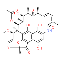 ChemSpider 2D Image | (7R,9E,11R,12R,13S,14S,15S,16S,17R,18S,19E,21Z)-2,15,17,27,29-Pentahydroxy-11-methoxy-3,7,12,14,16,18,22-heptamethyl-6,23-dioxo-8,30-dioxa-24-azatetracyclo[23.3.1.1~4,7~.0~5,28~]triaconta-1(28),2,4,9,
19,21,25(29),26-octaen-13-yl acetate | C37H47NO12