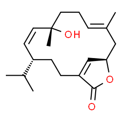 ChemSpider 2D Image | (4R,5Z,7S,10E,13R)-7-Hydroxy-4-isopropyl-7,11-dimethyl-14-oxabicyclo[11.2.1]hexadeca-1(16),5,10-trien-15-one | C20H30O3
