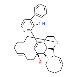 ChemSpider 2D Image | (1R,2R,5Z,12R,13S,16E)-25-(9H-beta-Carbolin-1-yl)-11,22-diazapentacyclo[11.11.2.1~2,22~.0~2,12~.0~4,11~]heptacosa-5,16,25-trien-13-ol | C36H44N4O