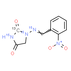ChemSpider 2D Image | 1-[(E)-(2-Nitrobenzylidene)(~15~N)amino]-2,4-(2-~13~C,~15~N_2_)imidazolidinedione | C913CH8N15N3O4