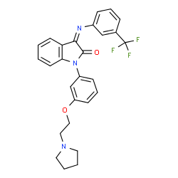 ChemSpider 2D Image | (3Z)-1-{3-[2-(1-Pyrrolidinyl)ethoxy]phenyl}-3-{[3-(trifluoromethyl)phenyl]imino}-1,3-dihydro-2H-indol-2-one | C27H24F3N3O2