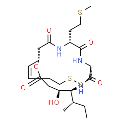 ChemSpider 2D Image | (1S,5S,6S,9S,15Z,20R)-6-[(2S)-2-Butanyl]-5-hydroxy-20-[2-(methylsulfanyl)ethyl]-2-oxa-11,12-dithia-7,19,22-triazabicyclo[7.7.6]docos-15-ene-3,8,18,21-tetrone | C23H37N3O6S3