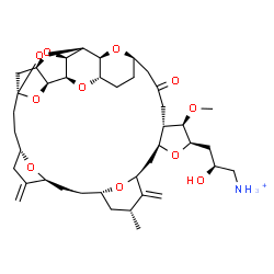 ChemSpider 2D Image | (2S)-2-Hydroxy-3-[(1S,3S,6S,9S,12S,14R,16R,18S,20R,21R,22S,26R,29S,31R,32S,33S,35R,36S)-21-methoxy-14-methyl-8,15-bis(methylene)-24-oxo-2,19,30,34,37,39,40,41-octaoxanonacyclo[24.9.2.1~3,32~.1~3,33~.1
~6,9~.1~12,16~.0~18,22~.0~29,36~.0~31,35~]hentetracont-20-yl]-1-propanaminium | C40H60NO11