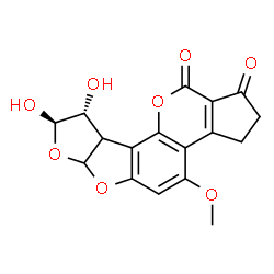 ChemSpider 2D Image | (8R,9R)-8,9-Dihydroxy-4-methoxy-2,3,6a,8,9,9a-hexahydrocyclopenta[c]furo[3',2':4,5]furo[2,3-h]chromene-1,11-dione | C17H14O8