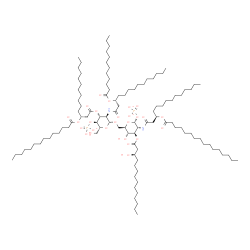 ChemSpider 2D Image | 2-Deoxy-6-O-(2-deoxy-2-{[(3R)-3-(dodecanoyloxy)tetradecanoyl]amino}-4-O-phosphonato-3-O-[(3R)-3-(tetradecanoyloxy)tetradecanoyl]-beta-D-glucopyranosyl)-3-O-[(3R)-3-hydroxytetradecanoyl]-2-{[(3R)-3-(pa
lmitoyloxy)tetradecanoyl]amino}-1-O-phosphonato-alpha-D-glucopyranose | C110H204N2O26P2