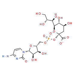 ChemSpider 2D Image | (2R,4S,5R,6R)-2-[({[(2R,3S,4R,5R)-5-(4-Amino-2-oxo-1(2H)-pyrimidinyl)-3,4-dihydroxytetrahydro-2-furanyl]methoxy}phosphinato)oxy]-4,5-dihydroxy-6-[(1R,2R)-1,2,3-trihydroxypropyl]tetrahydro-2H-pyran-2-c
arboxylate (non-preferred name) | C18H26N3O16P