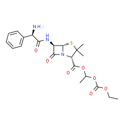 ChemSpider 2D Image | 1-ethoxycarbonyloxyethyl (2S,5S,6R)-6-[[(2R)-2-amino-2-phenylacetyl]amino]-3,3-dimethyl-7-oxo-4-thia-1-azabicyclo[3.2.0]heptane-2-carboxylate | C21H27N3O7S
