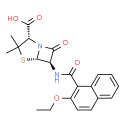 ChemSpider 2D Image | (2S,5S,6R)-6-[(2-Ethoxy-1-naphthoyl)amino]-3,3-dimethyl-7-oxo-4-thia-1-azabicyclo[3.2.0]heptane-2-carboxylic acid | C21H22N2O5S