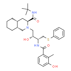 ChemSpider 2D Image | (3S,4aR,8aR)-2-[(2R,3R)-2-Hydroxy-3-[(3-hydroxy-2-methylbenzoyl)amino]-4-(phenylsulfanyl)butyl]-N-(2-methyl-2-propanyl)decahydro-3-isoquinolinecarboxamide | C32H45N3O4S