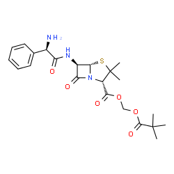 ChemSpider 2D Image | 2,2-dimethylpropanoyloxymethyl (2S,5S,6R)-6-[[(2R)-2-amino-2-phenylacetyl]amino]-3,3-dimethyl-7-oxo-4-thia-1-azabicyclo[3.2.0]heptane-2-carboxylate | C22H29N3O6S