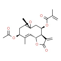 ChemSpider 2D Image | (1aR,3S,4E,5aR,8aR,9R,10aR)-3-Acetoxy-4,10a-dimethyl-8-methylene-7-oxo-1a,2,3,5a,7,8,8a,9,10,10a-decahydrooxireno[5,6]cyclodeca[1,2-b]furan-9-yl methacrylate | C21H26O7