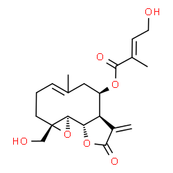 ChemSpider 2D Image | (1aS,7R,7aR,10aS,10bR)-1a-(Hydroxymethyl)-5-methyl-8-methylene-9-oxo-1a,2,3,6,7,7a,8,9,10a,10b-decahydrooxireno[9,10]cyclodeca[1,2-b]furan-7-yl (2E)-4-hydroxy-2-methyl-2-butenoate | C20H26O7