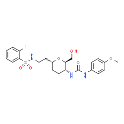 ChemSpider 2D Image | 1-[(2R,3R,6R)-6-[2-[(2-fluorophenyl)sulfonylamino]ethyl]-2-(hydroxymethyl)-3-oxanyl]-3-(4-methoxyphenyl)urea | C22H28FN3O6S