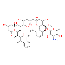 ChemSpider 2D Image | Methyl (1R,3S,5R,6R,9R,11R,15S,16R,17R,18S,19E,21Z,23E,25E,27Z,29E,31Z,33R,35S,36R,37S)-33-[(3-amino-3,6-dideoxy-beta-D-mannopyranosyl)oxy]-1,3,5,6,9,11,17,37-octahydroxy-15,16,18-trimethyl-13-oxo-14,
39-dioxabicyclo[33.3.1]nonatriaconta-19,21,23,25,27,29,31-heptaene-36-carboxylate | C48H75NO17