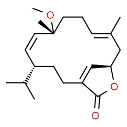 ChemSpider 2D Image | (4R,5Z,7R,10E,13R)-4-Isopropyl-7-methoxy-7,11-dimethyl-14-oxabicyclo[11.2.1]hexadeca-1(16),5,10-trien-15-one | C21H32O3