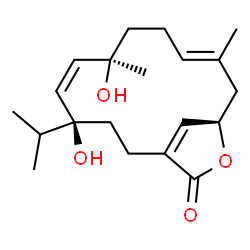 ChemSpider 2D Image | (4S,5Z,7R,10E,13R)-4,7-Dihydroxy-4-isopropyl-7,11-dimethyl-14-oxabicyclo[11.2.1]hexadeca-1(16),5,10-trien-15-one | C20H30O4