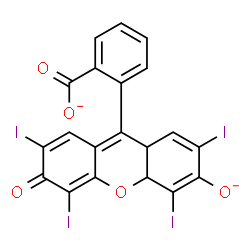 ChemSpider 2D Image | 2-(2,4,5,7-Tetraiodo-6-oxido-3-oxo-8a,10a-dihydro-3H-xanthen-9-yl)benzoate | C20H8I4O5