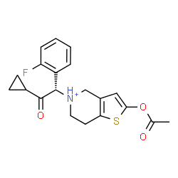 ChemSpider 2D Image | 2-Acetoxy-5-[(1S)-2-cyclopropyl-1-(2-fluorophenyl)-2-oxoethyl]-4,5,6,7-tetrahydrothieno[3,2-c]pyridin-5-ium | C20H21FNO3S
