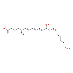 ChemSpider 2D Image | (5S,6E,8E,10E,12R,14Z)-5,12,20-Trihydroxy-6,8,10,14-icosatetraenoate | C20H31O5