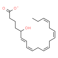 ChemSpider 2D Image | (6E,8Z,11Z,14Z,17Z)-5-Hydroxy-6,8,11,14,17-icosapentaenoate | C20H29O3