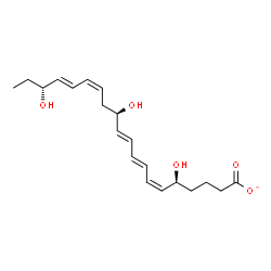 ChemSpider 2D Image | (5S,6Z,8E,10E,12R,14Z,16E,18R)-5,12,18-Trihydroxy-6,8,10,14,16-icosapentaenoate | C20H29O5