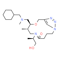 ChemSpider 2D Image | (8S,9S)-9-[[cyclohexylmethyl(methyl)amino]methyl]-6-[(2R)-1-hydroxypropan-2-yl]-8-methyl-10-oxa-1,6,13,14-tetrazabicyclo[10.2.1]pentadeca-12(15),13-dien-5-one | C23H41N5O3