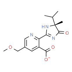 ChemSpider 2D Image | 2-[(5R)-5-Isopropyl-5-methyl-4-oxo-4,5-dihydro-1H-imidazol-2-yl]-5-(methoxymethyl)nicotinate | C15H18N3O4