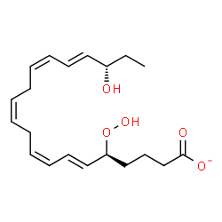 ChemSpider 2D Image | (5S,6E,8Z,11Z,14Z,16E,18S)-5-Hydroperoxy-18-hydroxy-6,8,11,14,16-icosapentaenoate | C20H29O5