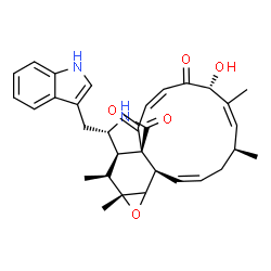 ChemSpider 2D Image | (1Z,4S,5Z,7R,9Z,11aR,14S,14aR,15S,15aR,16bR)-7-Hydroxy-14-(1H-indol-3-ylmethyl)-4,6,15,15a-tetramethyl-4,7,14,14a,15,15a,16a,16b-octahydro-3H-cyclotrideca[d]oxireno[f]isoindole-8,11,12(13H)-trione | C32H36N2O5