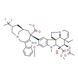 ChemSpider 2D Image | Methyl (2beta,3beta,4beta,5alpha,12beta,19alpha)-4-acetoxy-15-[(12R,14S,16R)-16-(1,1-difluoroethyl)-12-(methoxycarbonyl)-1,10-diazatetracyclo[12.3.1.0~3,11~.0~4,9~]octadeca-3(11),4,6,8-tetraen-12-yl]-
3-hydroxy-16-methoxy-1-methyl-6,7-didehydroaspidospermidine-3-carboxylate | C45H54F2N4O8