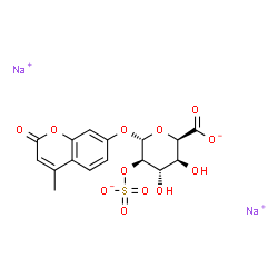 ChemSpider 2D Image | Disodium 4-methyl-2-oxo-2H-chromen-7-yl 2-O-sulfonato-alpha-L-idopyranosiduronate | C16H14Na2O12S