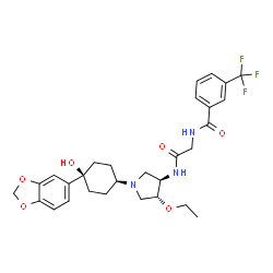 ChemSpider 2D Image | N-[2-({(3R,4R)-1-[cis-4-(1,3-Benzodioxol-5-yl)-4-hydroxycyclohexyl]-4-ethoxy-3-pyrrolidinyl}amino)-2-oxoethyl]-3-(trifluoromethyl)benzamide | C29H34F3N3O6