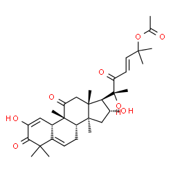 ChemSpider 2D Image | (4S,9beta,16alpha,23E)-2,16,20-Trihydroxy-9,10,14-trimethyl-1,11,22-trioxo-4,9-cyclo-9,10-secocholesta-2,5,23-trien-25-yl acetate | C32H44O8