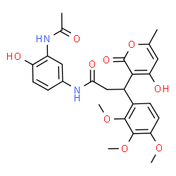ChemSpider 2D Image | N-(3-Acetamido-4-hydroxyphenyl)-3-(4-hydroxy-6-methyl-2-oxo-2H-pyran-3-yl)-3-(2,3,4-trimethoxyphenyl)propanamide | C26H28N2O9